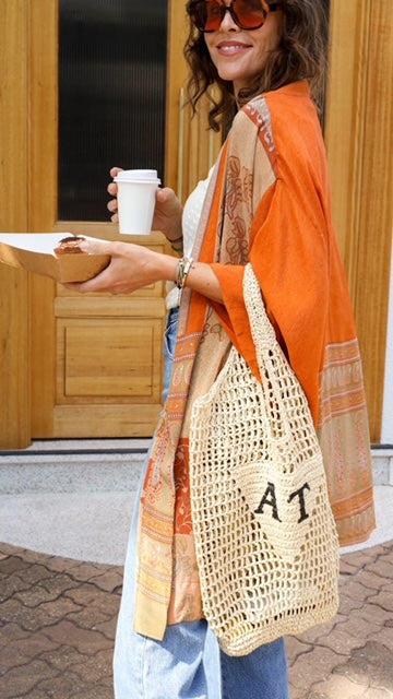 Personalised Woven Raffia Bag - Natural