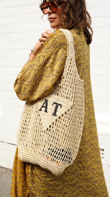 Personalised Woven Raffia  Bag - Natural