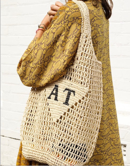 Personalised Woven Raffia  Bag - Natural