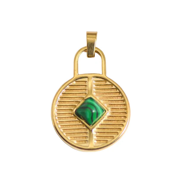 Green Centre Coin Pendant - Gold